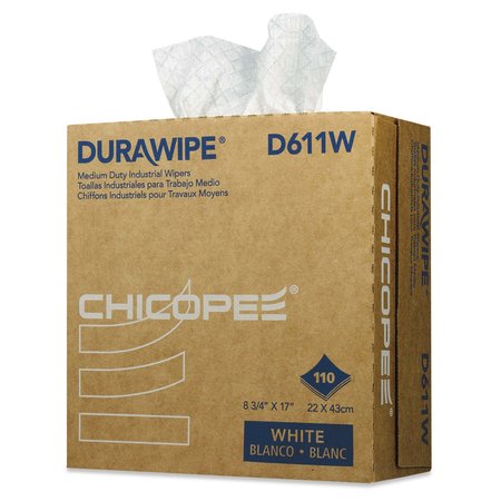 CHICOPEE Towels & Wipes, White, Box, 110 Wipes, Unscented, 12 PK D611W